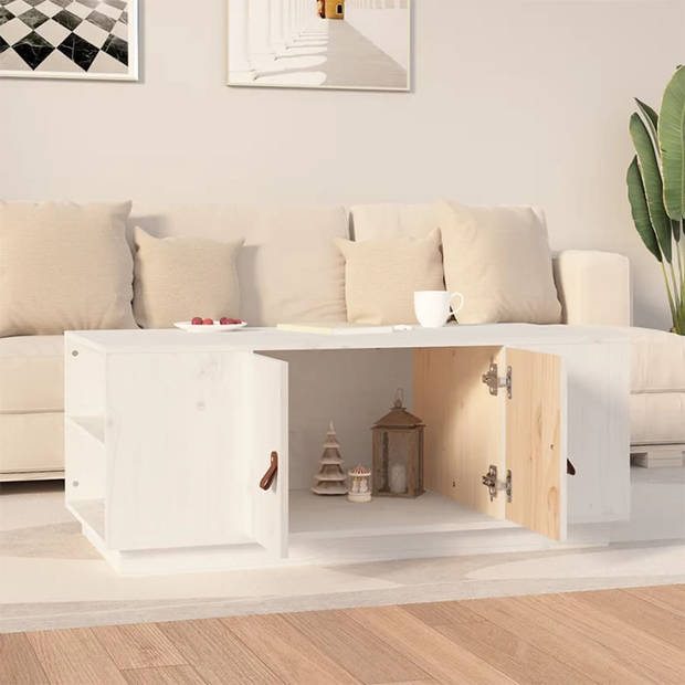 The Living Store Salontafel - Grenenhout - 100 x 50 x 41 cm - Wit