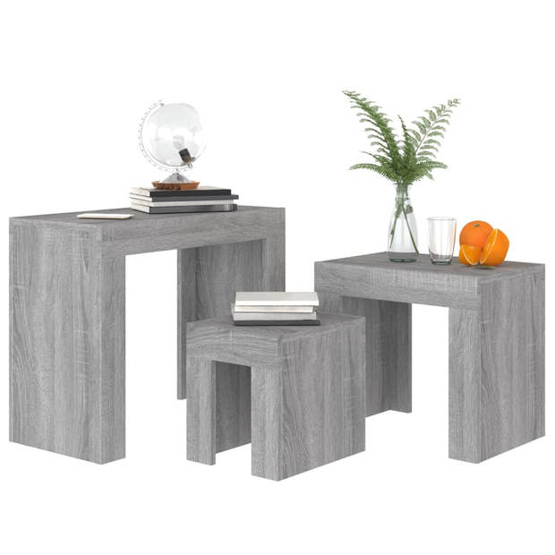 The Living Store Tafeltjesset - Grijs Sonoma Eiken - 61 x 30 x 50 cm - Bewerkt Hout