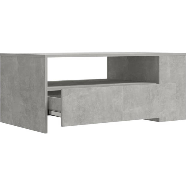 The Living Store Salontafel Betongrijs 102x55x42 cm - met opbergruimte - multifunctioneel - bewerkt hout