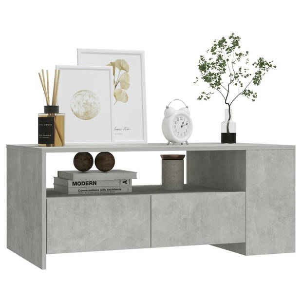 The Living Store Salontafel Betongrijs 102x55x42 cm - met opbergruimte - multifunctioneel - bewerkt hout