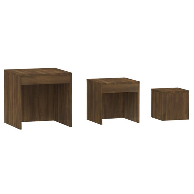 The Living Store Tafeltjesset - bruineiken - bewerkt hout - 45 x 45 x 45 cm - compact ontwerp