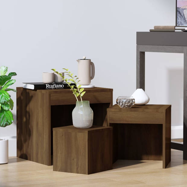 The Living Store Tafeltjesset - bruineiken - bewerkt hout - 45 x 45 x 45 cm - compact ontwerp