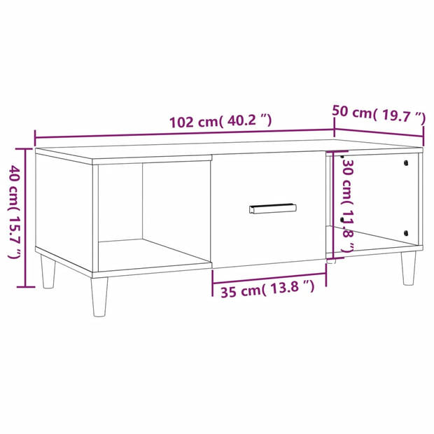 vidaXL Salontafel 102x50x40 cm bewerkt hout gerookt eikenkleurig