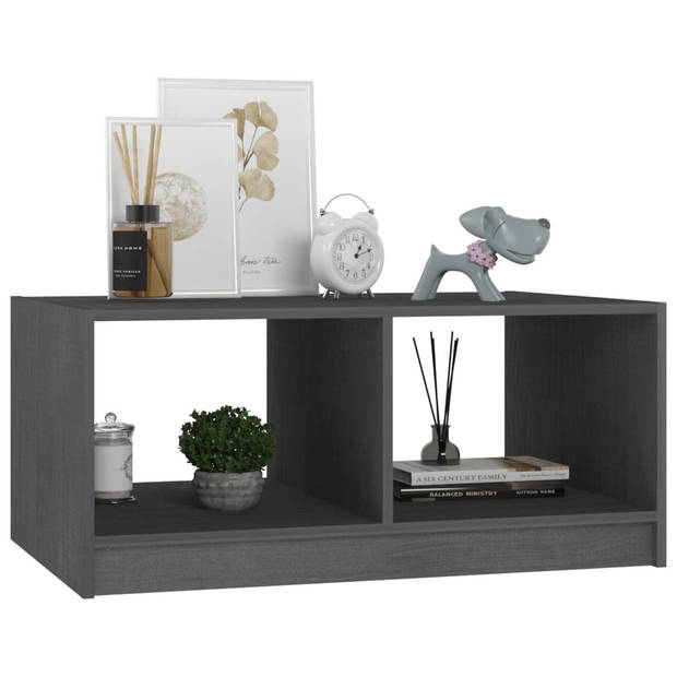 The Living Store Salontafel - Massief grenenhout - Grijs - 75 x 50 x 33.5 cm - Met opbergschap