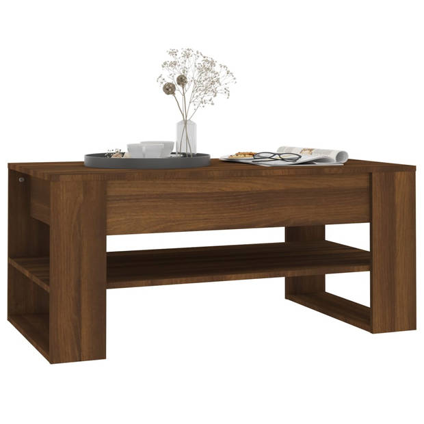 The Living Store Salontafel - Bruineiken - 102 x 55 x 45 cm - Bewerkt Hout