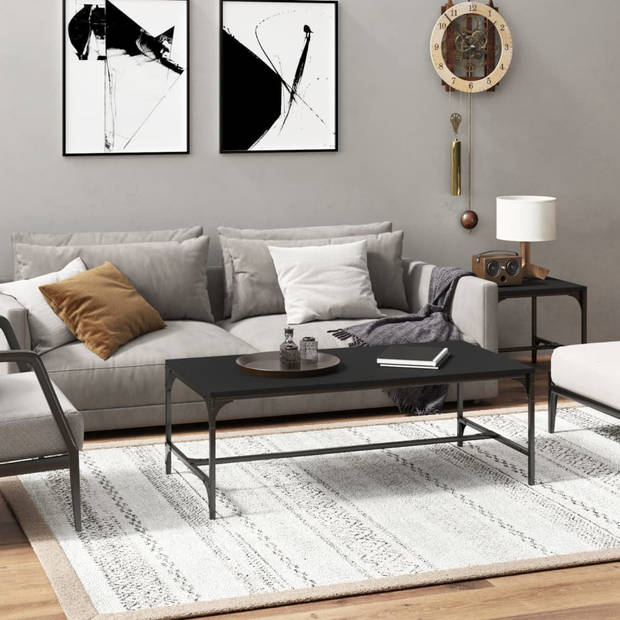 The Living Store Industriële Salontafel - 100 x 50 x 35 cm - Bewerkt Hout en Staal