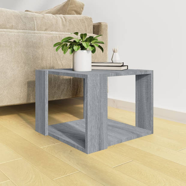 The Living Store Salontafel Bewerkt Hout - 40x40x30 cm - Opbergruimte - Grijs Sonoma Eiken