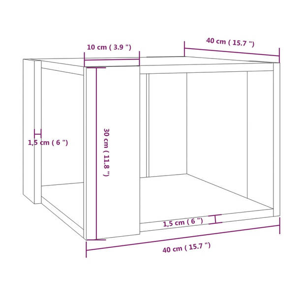 The Living Store Salontafel Bewerkt Hout - 40x40x30 cm - Opbergruimte - Grijs Sonoma Eiken