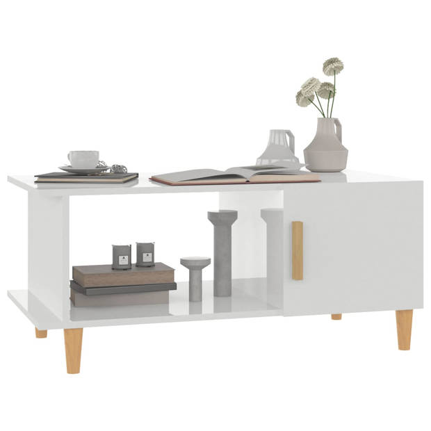 The Living Store Salontafel - Hoogglans wit - 90 x 50 x 40 cm -steve - opbergvak - minimalistisch design