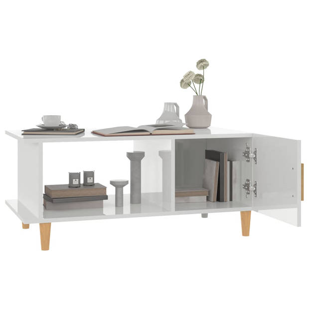 The Living Store Salontafel - Hoogglans wit - 90 x 50 x 40 cm -steve - opbergvak - minimalistisch design