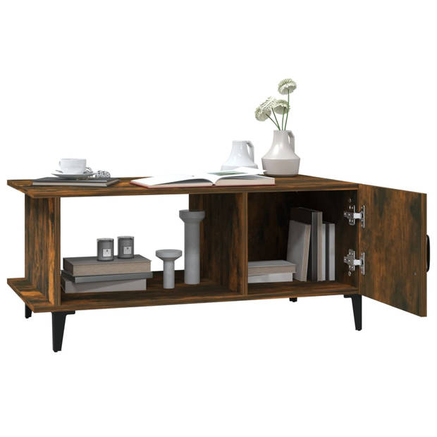 The Living Store Salontafel Industrial - 90 x 50 x 40 cm - Gerookt eiken