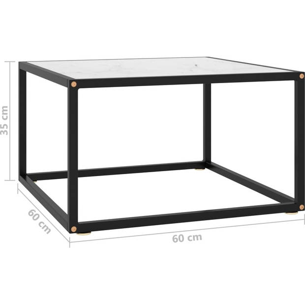 The Living Store Salontafel - praktische woonkamertafel - Glas/staal - 60 x 60 x 35 cm - Zwart/wit