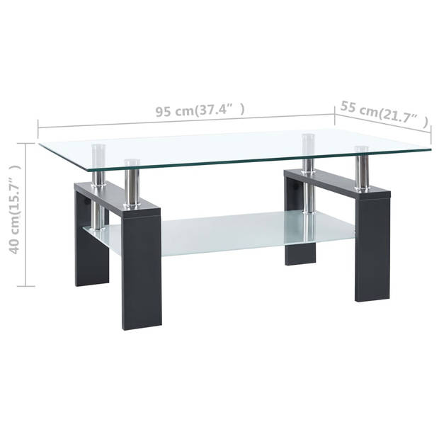 The Living Store Salontafel - Glas/Melamine - Grijs/Transparant - 95x55x40cm - 2-lagen