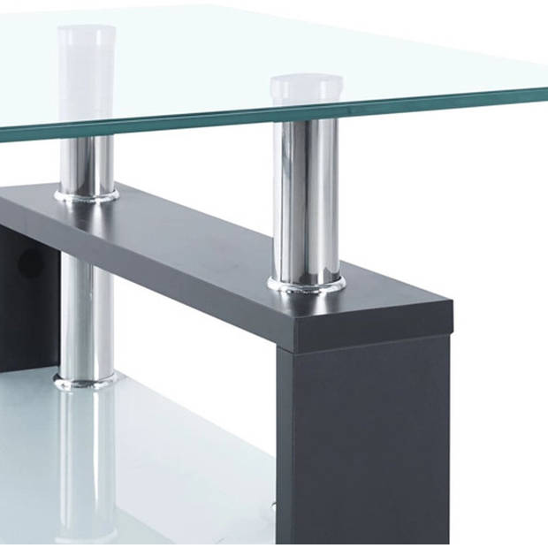 The Living Store Salontafel - Glas/Melamine - Grijs/Transparant - 95x55x40cm - 2-lagen