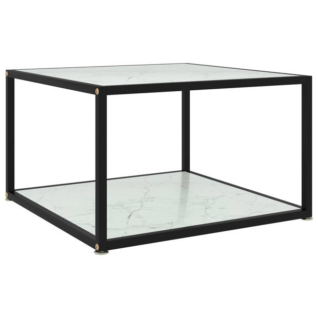 The Living Store Salontafel - Uniek - 2-Laags Tafeltje - 60x60x35 cm - Wit - Gehard Glas en Gepoedercoat Staal -