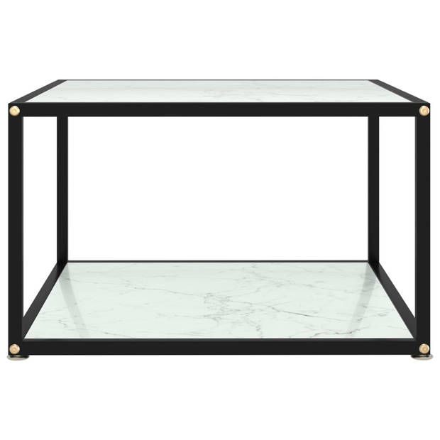 The Living Store Salontafel - Uniek - 2-Laags Tafeltje - 60x60x35 cm - Wit - Gehard Glas en Gepoedercoat Staal -