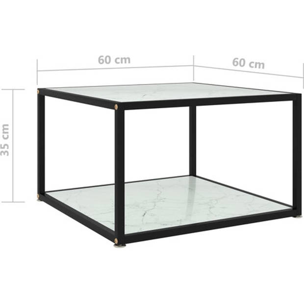 The Living Store Salontafel - Uniek - 2-Laags Tafeltje - 60x60x35 cm - Wit - Gehard Glas en Gepoedercoat Staal -