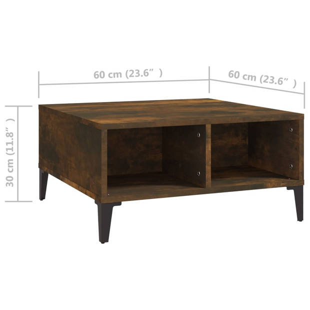 The Living Store Salontafel - Gerookt eiken - 60x60x30 cm - Bijzettafel met opbergschappen