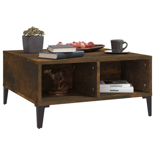 The Living Store Salontafel - Gerookt eiken - 60x60x30 cm - Bijzettafel met opbergschappen