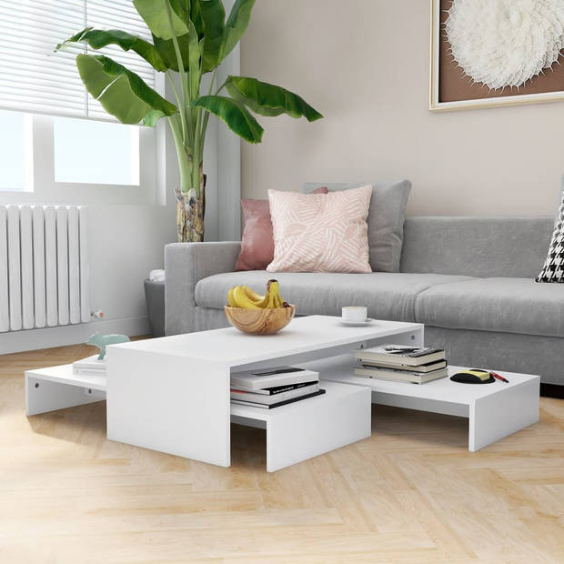 The Living Store Salontafelset - wit bewerkt hout - afmetingen- 100 x 100 x 26.5 cm - inclusief 1x hoge tafel en 2x