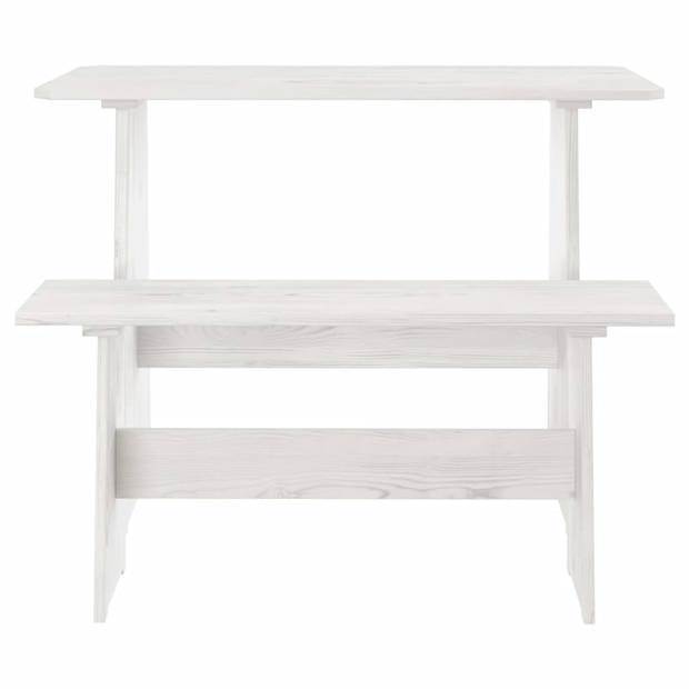 The Living Store Houten Eettafel - Grenenhout - Wit - 100 x 60 x 73 cm - Met Bankje