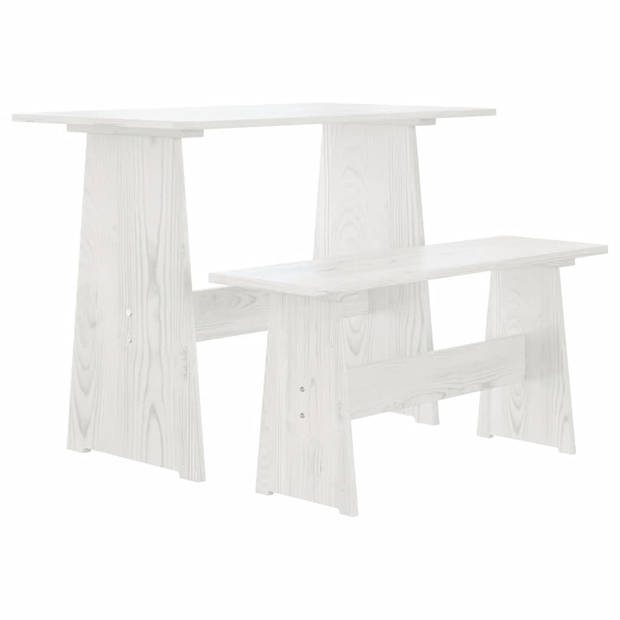 The Living Store Houten Eettafel - Grenenhout - Wit - 100 x 60 x 73 cm - Met Bankje