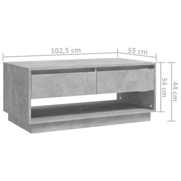 The Living Store Salontafel - Betongrijs - 102.5 x 55 x 44 cm - Lades