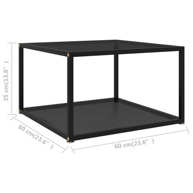 The Living Store Salontafel - 60x60x35 cm - Glas en Staal - Zwarte Kleur