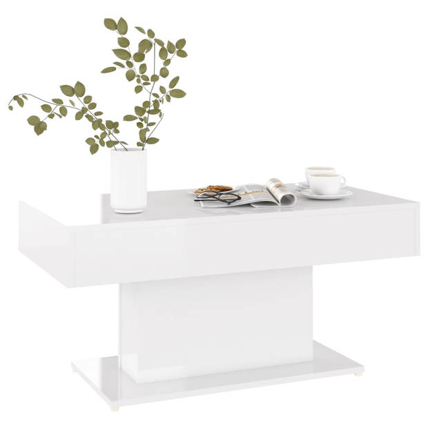 The Living Store Salontafel - Hoogglans wit - Spaanplaat - 96 x 50 x 45 cm