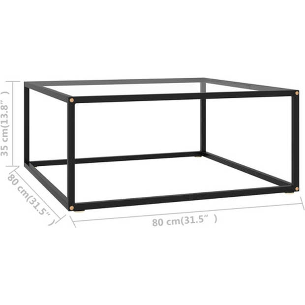 The Living Store Salontafel Zwart Gehard Glas - 80x80x35cm - Montage vereist