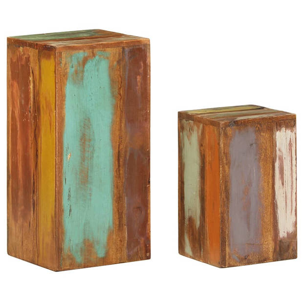 The Living Store Houten Tafeltjes - Set van 2 - 28x28x59 cm en 23x23x39 cm - Handgemaakt van gerecycled hout