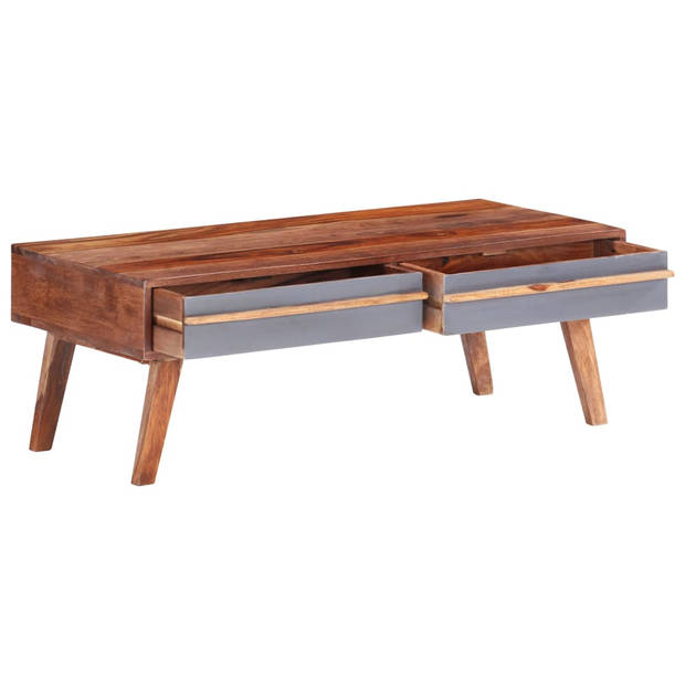 The Living Store Massief Sheeshamhouten Salontafel - Grijs en Donkerhout - 110 x 50 x 40 cm