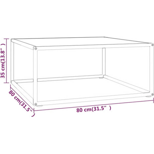 The Living Store Woonkamertafel Salontafel - 80 x 80 x 35 cm - Gehard Glas en Gepoedercoat Staal