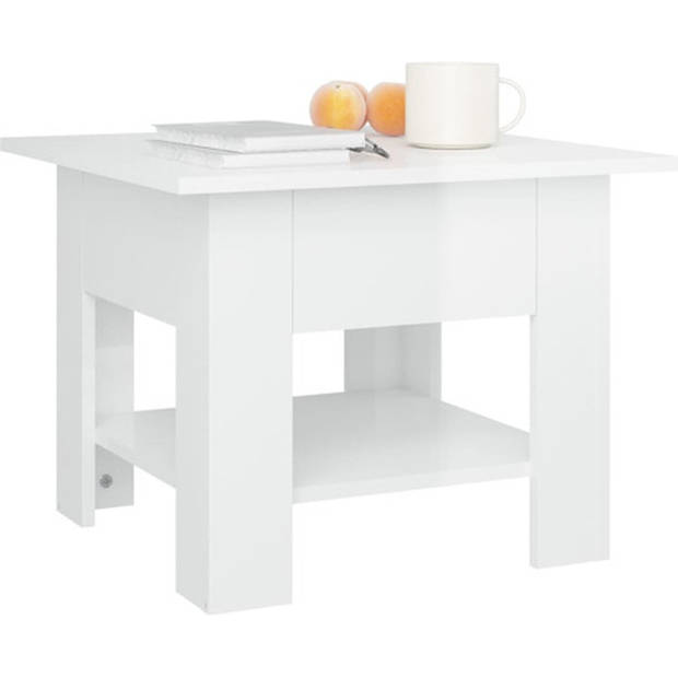 The Living Store Salontafel Wit - Hoogglans - 55 x 55 x 42 cm - Opbergschap