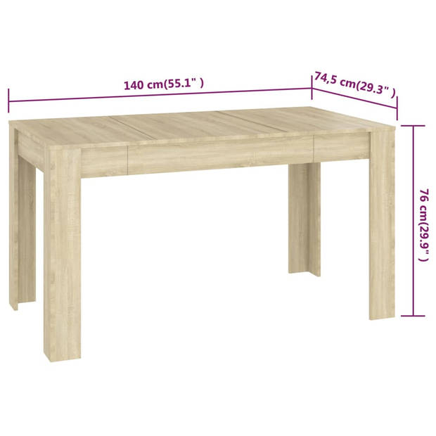 The Living Store Eettafel Sonoma eiken - 140 x 74.5 x 76 cm - Stabiel