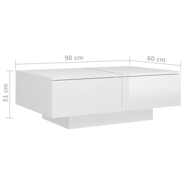 The Living Store Salontafel - Hoogglans wit - 90 x 60 x 31 cm - spaanplaat - Montage vereist