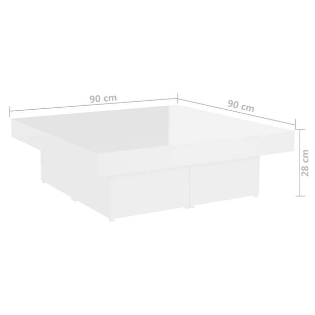 The Living Store Salontafel - Hoogglans wit - 90 x 90 x 28 cm - Stabiel en duurzaam - Eenvoudig te onderhouden