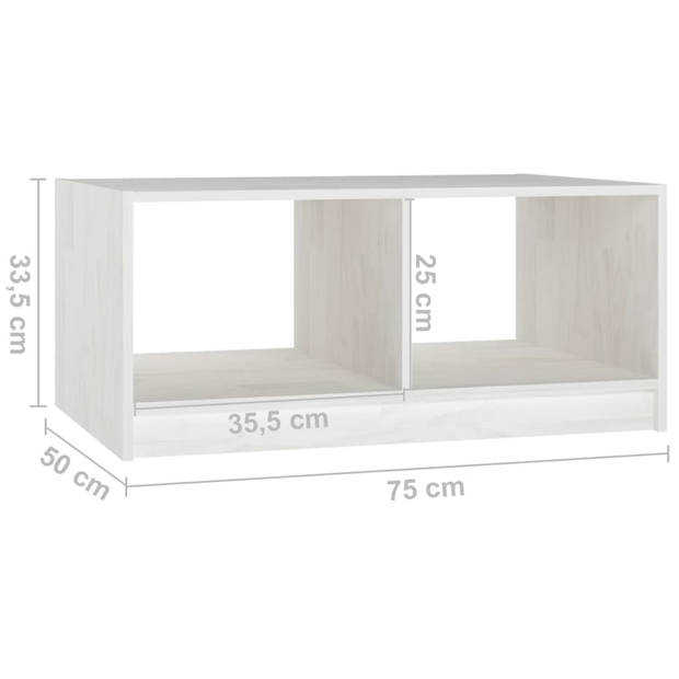 vidaXL Salontafel 75x50x33,5 cm massief grenenhout wit