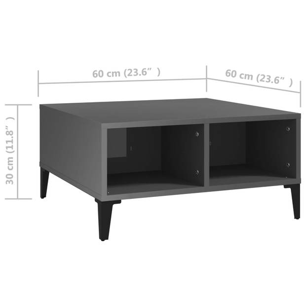 The Living Store Middentafel - Hoogglans Grijs - 60 x 60 x 30 cm - Spaanplaat/Metaal