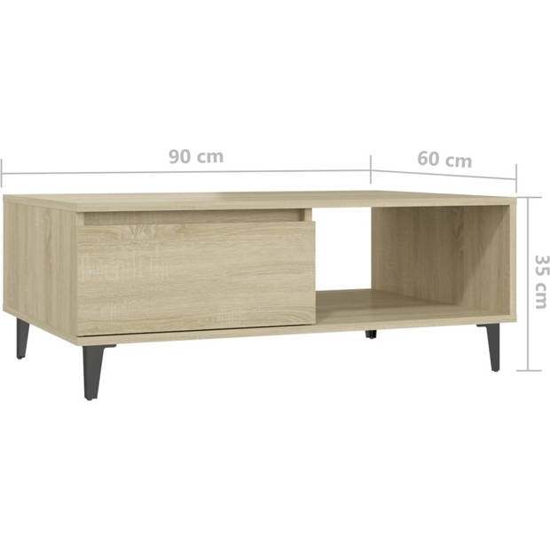 The Living Store Middentafel - Sonoma Eiken - 90 x 60 x 35 cm - Spaanplaat en Metaal