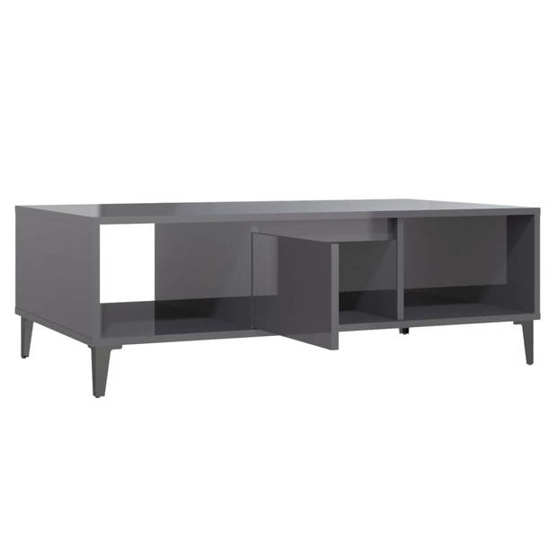 The Living Store Salontafel Industriële Stijl - 103.5 x 60 x 35 cm - Hoogglans Grijs