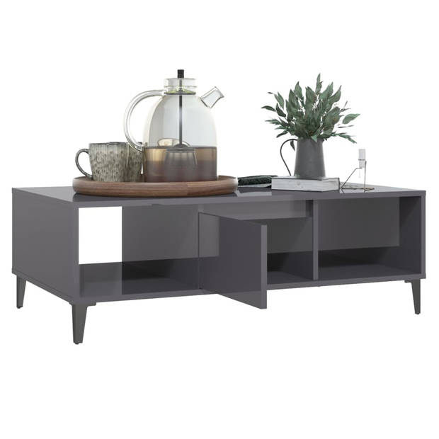 The Living Store Salontafel Industriële Stijl - 103.5 x 60 x 35 cm - Hoogglans Grijs