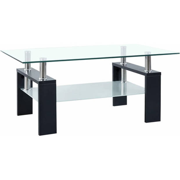 The Living Store Salontafel - Zwart Transparant - 95x55x40 cm - Gehard glas en melamine