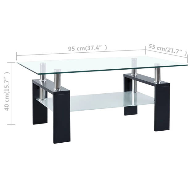The Living Store Salontafel - Zwart Transparant - 95x55x40 cm - Gehard glas en melamine