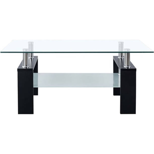 The Living Store Salontafel - Zwart Transparant - 95x55x40 cm - Gehard glas en melamine