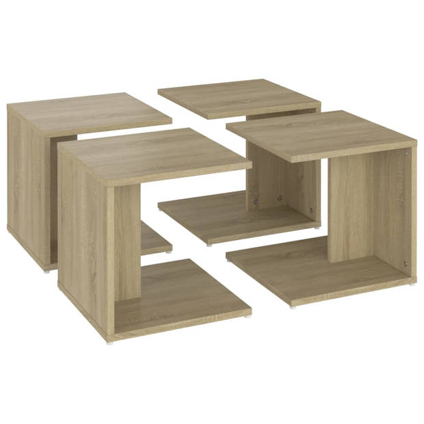 vidaXL Salontafels 4 st 33x33x33 cm bewerkt hout sonoma eikenkleurig