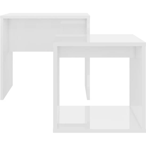 The Living Store Tafeltjesset Hoogglans Wit Spaanplaat - Grote tafel- 48x30x45cm - Kleine tafel- 37x29x36cm -