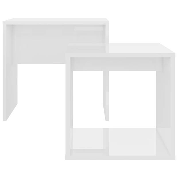 The Living Store Tafeltjesset Hoogglans Wit Spaanplaat - Grote tafel- 48x30x45cm - Kleine tafel- 37x29x36cm -