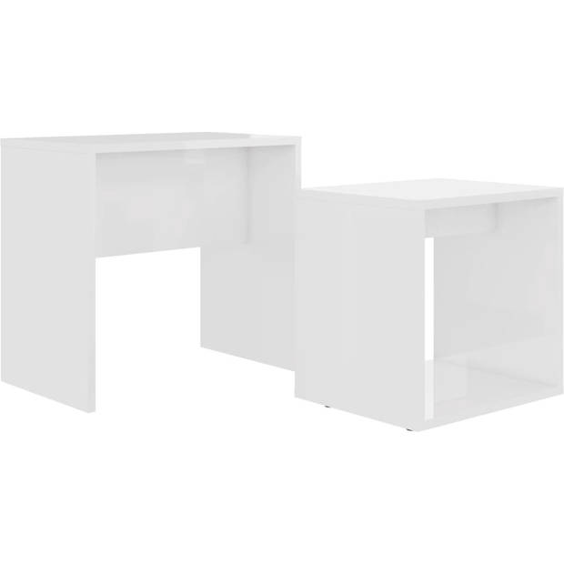 The Living Store Tafeltjesset Hoogglans Wit Spaanplaat - Grote tafel- 48x30x45cm - Kleine tafel- 37x29x36cm -