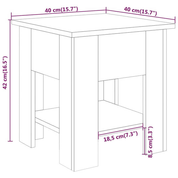 The Living Store salontafel bijzettafel - 40 x 40 x 42 cm - betongrijs - bewerkt hout